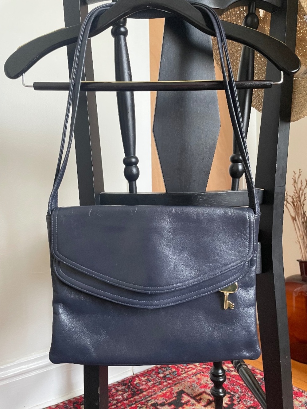 Ruth Saltz Navy Blue Leather Shoulder Bag